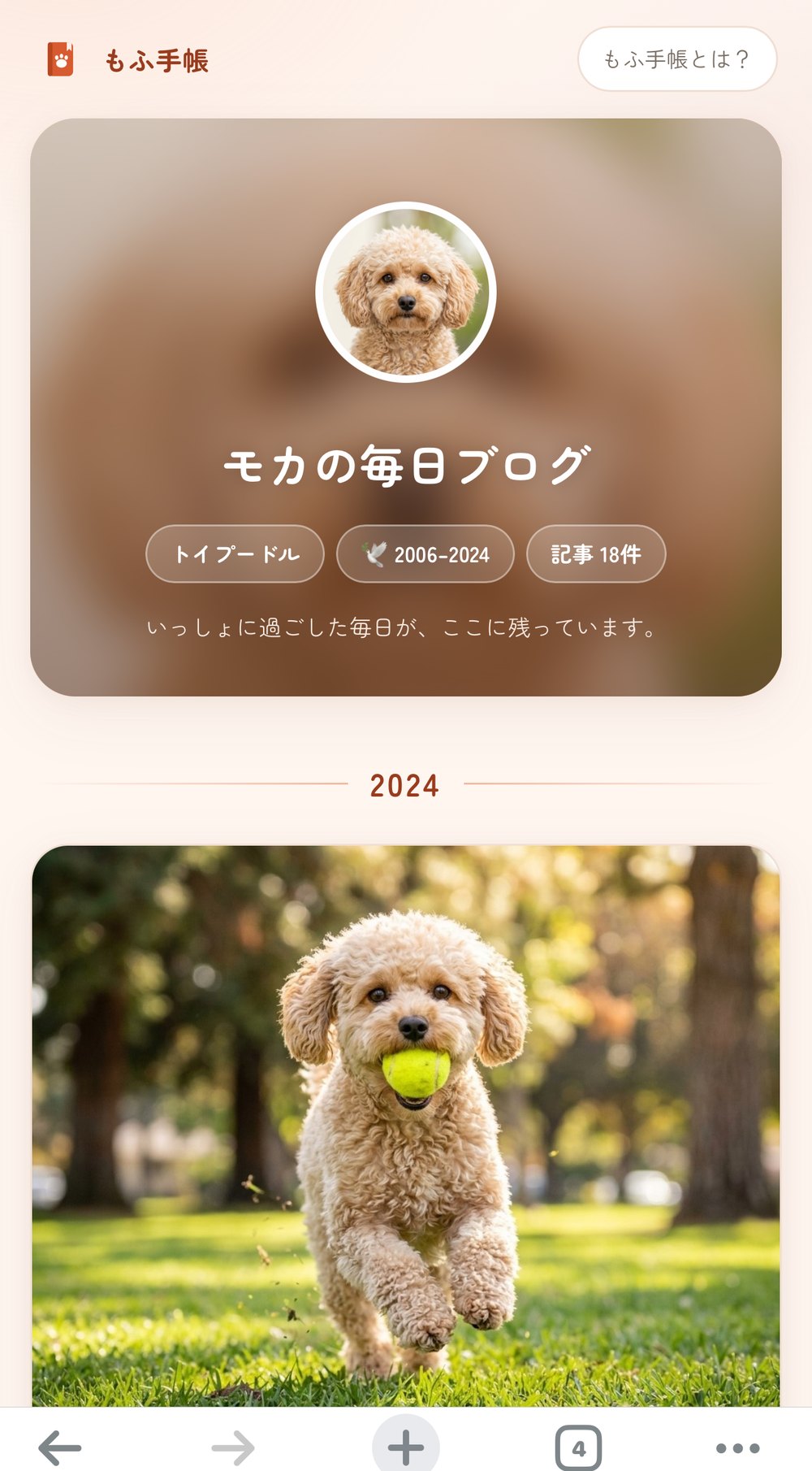 うちの子ブログ 実物サンプル（トップページ・モカの毎日ブログ）